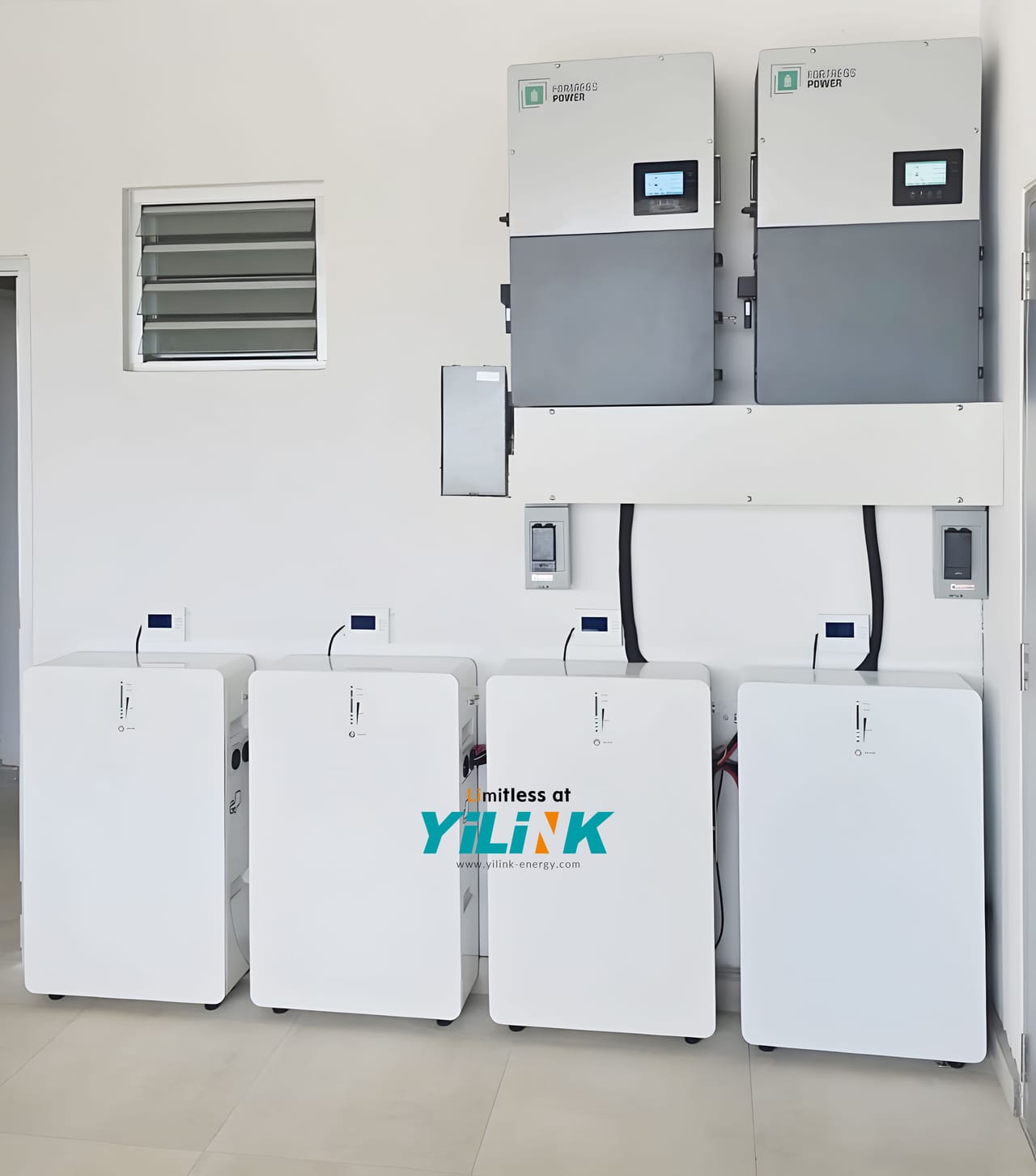 Row of Yilink iPower Plus wall batteries in a plant room