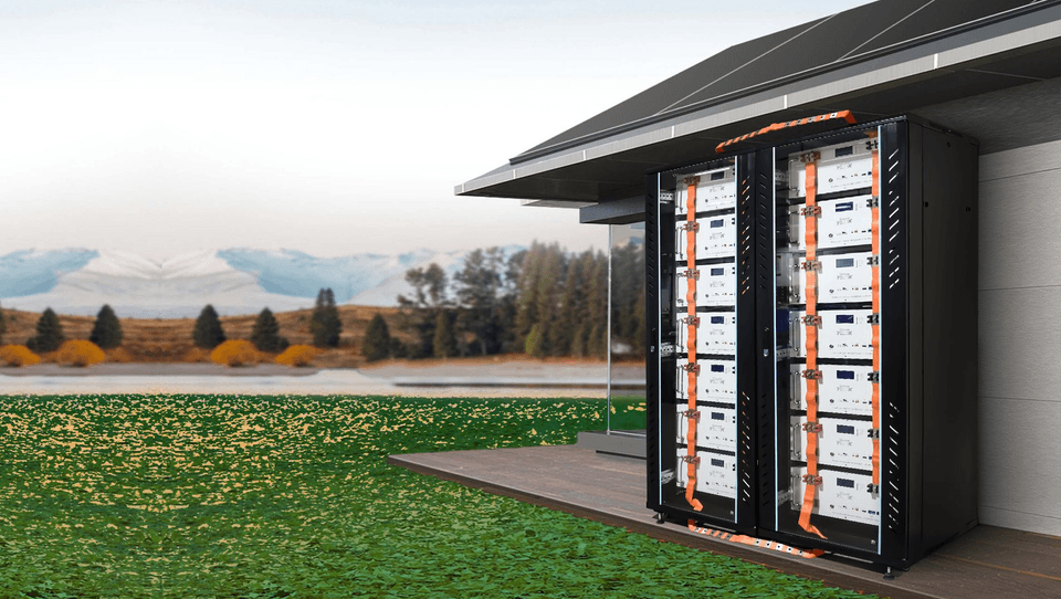 Two S48200 rack cabinets installed outdoors along a house wall
